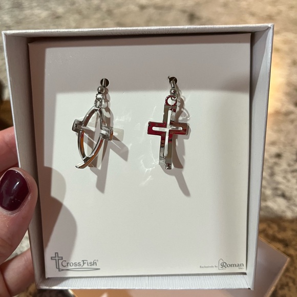 Cross Fish Silver earrings - Picture 5 of 7